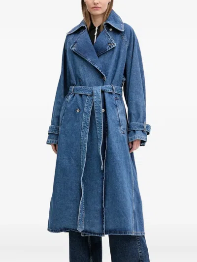Hugo Boss Belted Denim Trench Coat In Blue