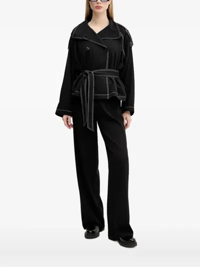 Hugo Boss Belted Double-breasted Coat In Black