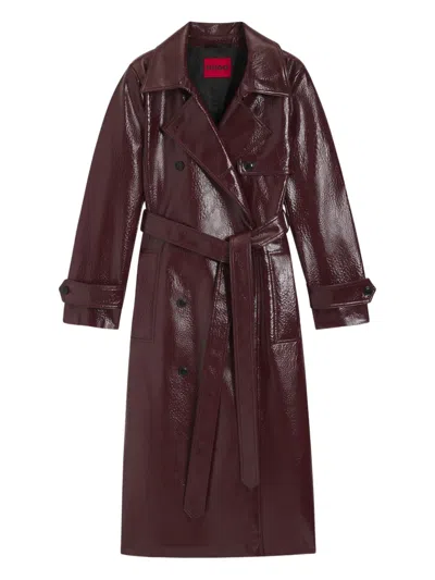 Hugo Boss Belted Double-breasted Coat In Brown