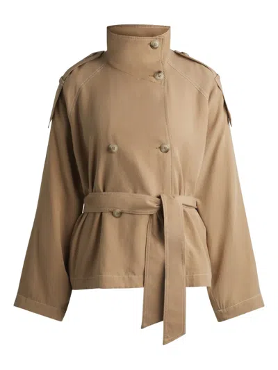Hugo Boss Belted Double-breasted Jacket In Neutral