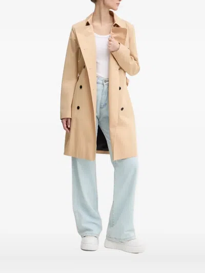 Hugo Boss Belted Double-breasted Trench Coat In Neutral