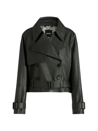 Hugo Boss Belted Double-breasted Jacket In Black