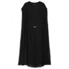 Hugo Boss Belted Dress In Crinkle Chiffon With Overlay In Black