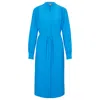 Hugo Boss Belted Shirt Dress With Collarless Styling And Button Cuffs In Blue