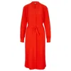 Hugo Boss Belted Dress With Collarless V Neckline And Button Cuffs In Orange