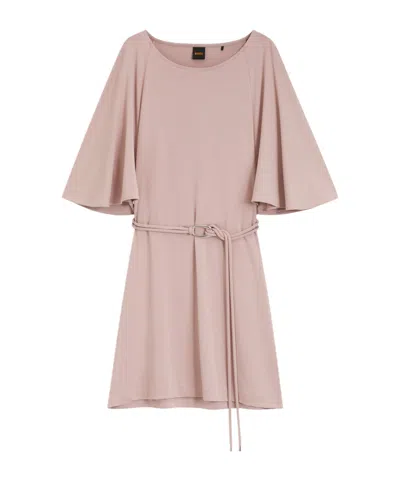 Hugo Boss Belted Jersey Dress With Cape-style Detail In Pink