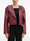 Hugo Boss Belted Leather Biker Jacket In Red