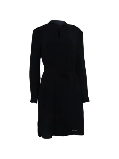 Pre-owned Hugo Boss Belted Long-sleeve Mini Dress In Black