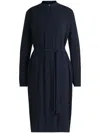 Hugo Boss Belted Shirt Dress In Crepe Georgette With Stand Collar In Blue