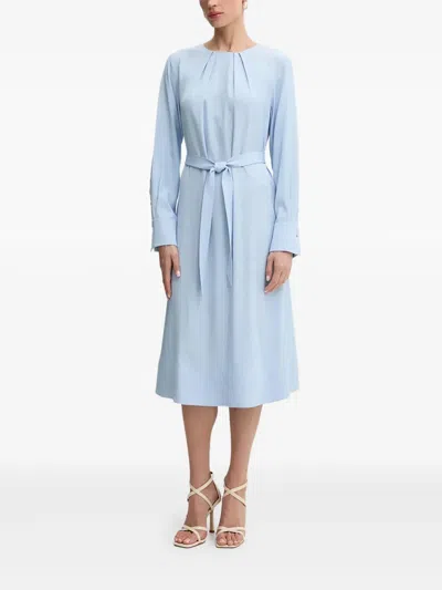Hugo Boss Belted Midi Dress In Blue