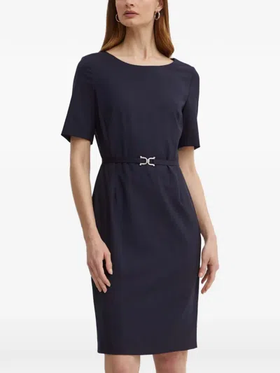 Hugo Boss Belted Midi Dress In Blue
