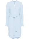 Hugo Boss Belted Dress With Snap Placket In Blue