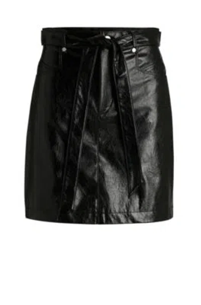 Hugo Boss Belted Mini Skirt In Faux Leather In Black