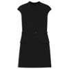 Hugo Boss Belted Mock-neck Dress With Subtle Shoulder Padding In Black