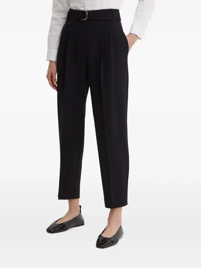 Hugo Boss Belted Pleated Cropped Trousers In Black
