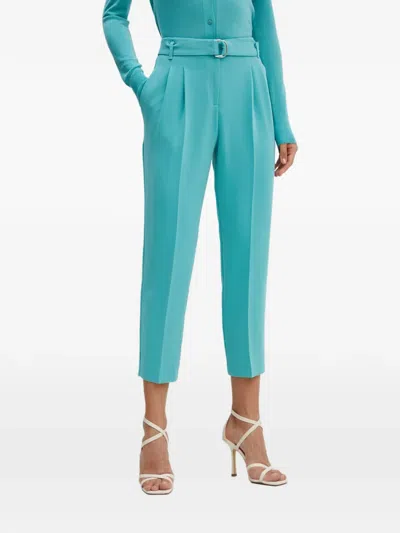 Hugo Boss Belted Pleated Trousers In Blue