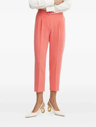 Hugo Boss Belted Pleated Trousers In Pink