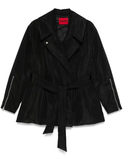Hugo Boss Belted Puffer Jacket In Black