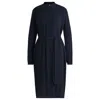 Hugo Boss Belted Shirt Dress In Crepe Georgette With Stand Collar In Blue