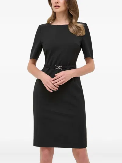 Hugo Boss Belted Short-sleeve Dress In Black