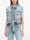 Hugo Boss Belted Sleeveless Denim Jacket In Blue