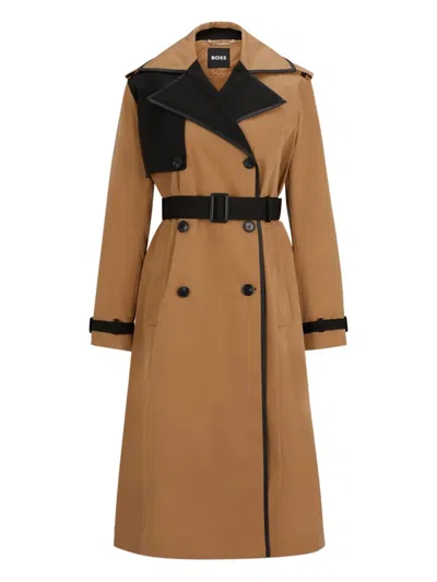 Hugo Boss Belted Trench Coat In Brown
