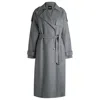 Hugo Boss Belted Trench Coat In A Wool Blend In Silver