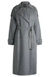Hugo Boss Belted Trench Coat In A Wool Blend In Silver