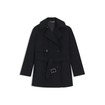 Hugo Boss Belted Trench Coat In Cotton In Black