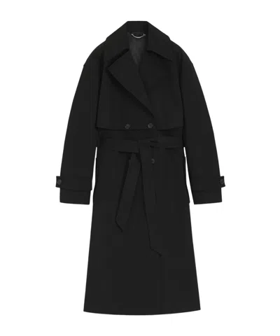 Hugo Boss Belted Trench Coat In Stretch Cotton In Black