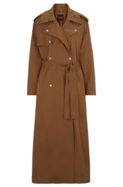 Hugo Boss Belted Trench Coat With Hardware Trims In Brown