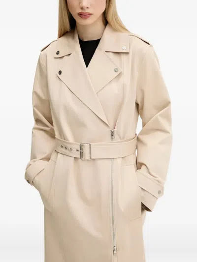 Hugo Boss Belted Zip-front Coat In Neutral