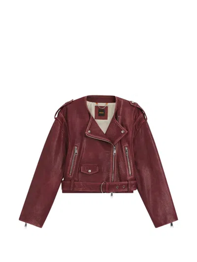 Hugo Boss Belted Zip Jacket In Burgundy
