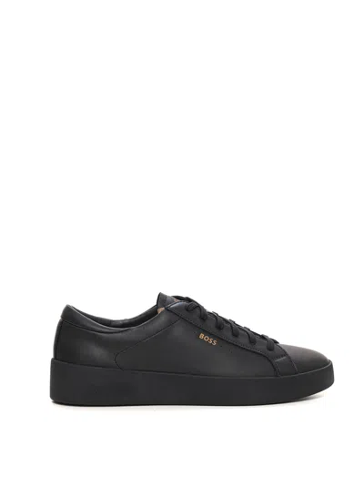 Hugo Boss Belwar Leather Sneakers With Laces In Black