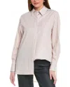 Hugo Boss Tailored Blouse In Striped Cotton With Concealed Placket In Beige