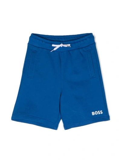 Hugo Boss Bermuda Regular Fit In Pile Con Logo Stampato In Blue