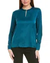 Hugo Boss Boss Binale Keyhole Stretch Silk Top In Green