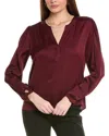 Hugo Boss Boss Biralana Stretch Silk Split Neck Long Sleeve Top In Red
