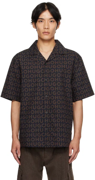 Hugo Boss Black & Brown Oversize-fit Printed Cotton Poplin Shirt