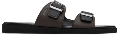Hugo Boss Black & Brown Pin-buckle Sandals In 002-black