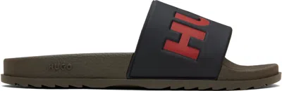 Hugo Boss Hugo Man Sandals Steel Grey Size 12 Rubber In Black