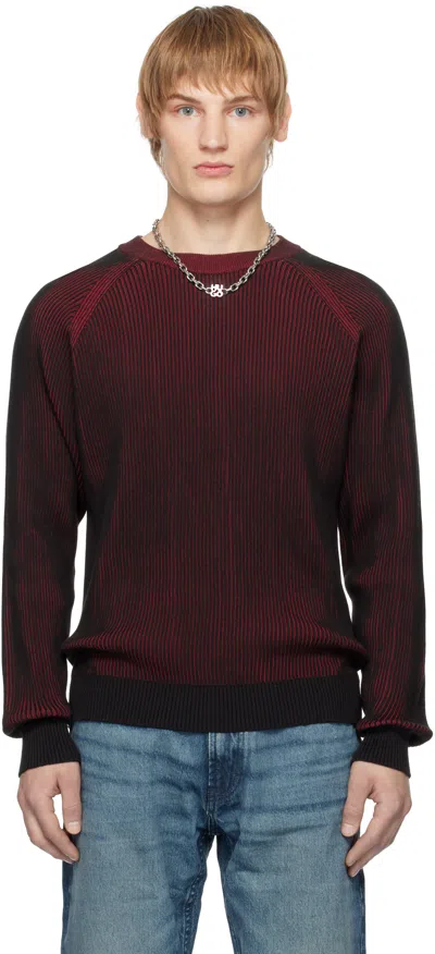 Hugo Boss Black & Red Cotton Two-tone Ribbing Jumper In 001-black