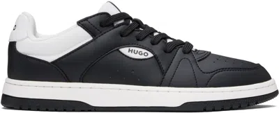 Hugo Boss Black & White Faux-leather Logo Sneakers In 010-charcoal