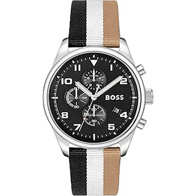 Hugo Boss Black And White Leather Watch In Multi