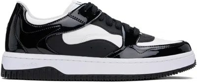 Hugo Boss Black & White Patent Faux Leather Sneakers In 010-charcoal