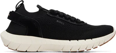 Hugo Boss Black Boss-motion Leather Trims Knitted Sneakers
