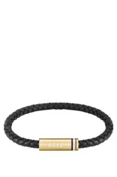 Hugo Boss Black Braided-leather Cuff With Magnetic Logo Closure Men's Jewellery In Assorted-pre-pack