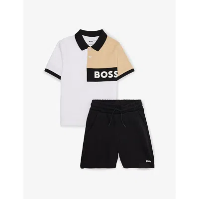 Hugo Boss Kids' Brand-print Drawstring Cotton Tracksuit Set 4-12 Years Black