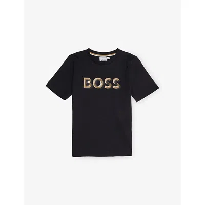 Hugo Boss Kids' Black Brand-print Short-sleeves Cotton-jersey T-shirt