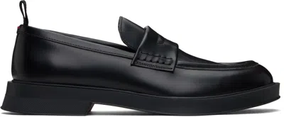 Hugo Boss Black Brush-off Leather Loafers In 001-black